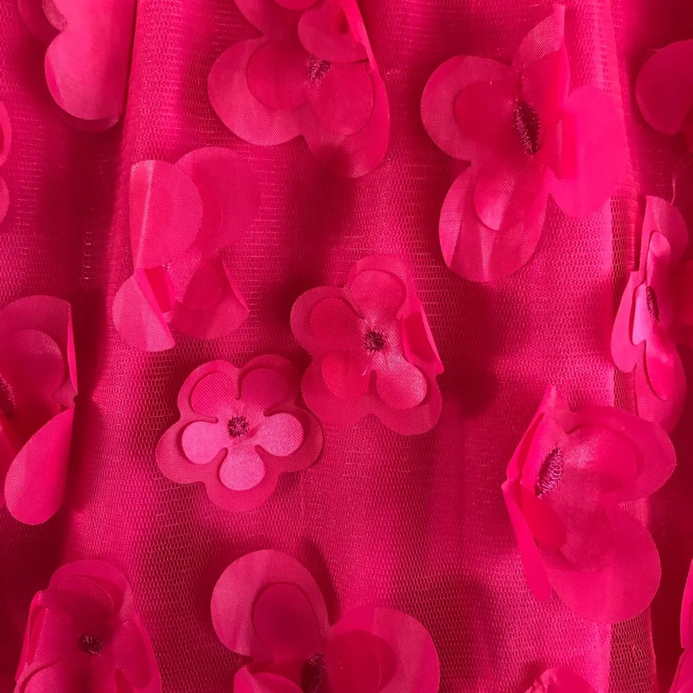 TCEC Pink 3D Floral Mini Halter Dress With Back Bow Tie Size M Valentine Party